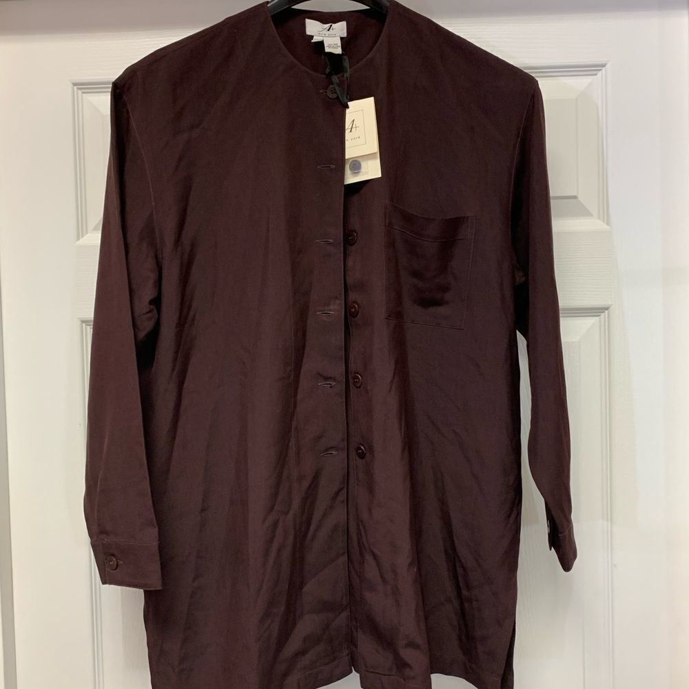 A+ New York Silk Eggplant Button Down Lagenlook Tunic Top sz S NWT